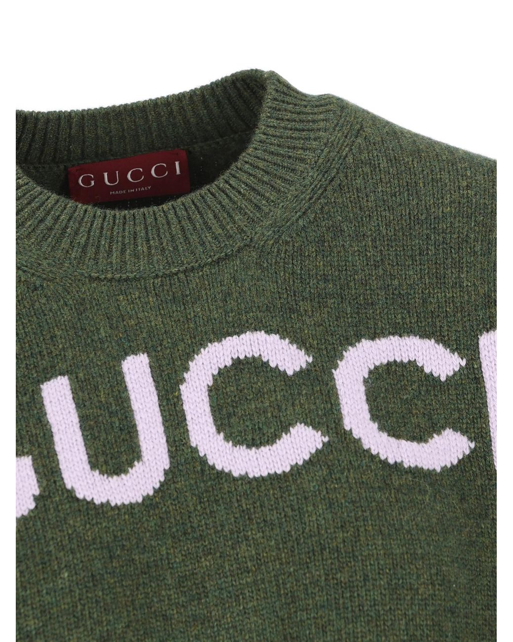 Gucci Green Logo Intarsia-Knit Crewneck Jumper