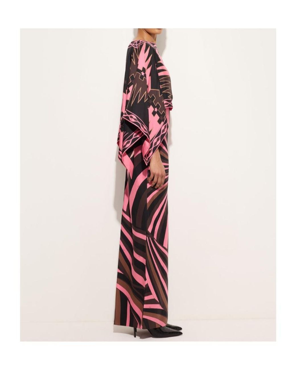 Emilio Pucci Red Iride Print Silk Dress With Cape