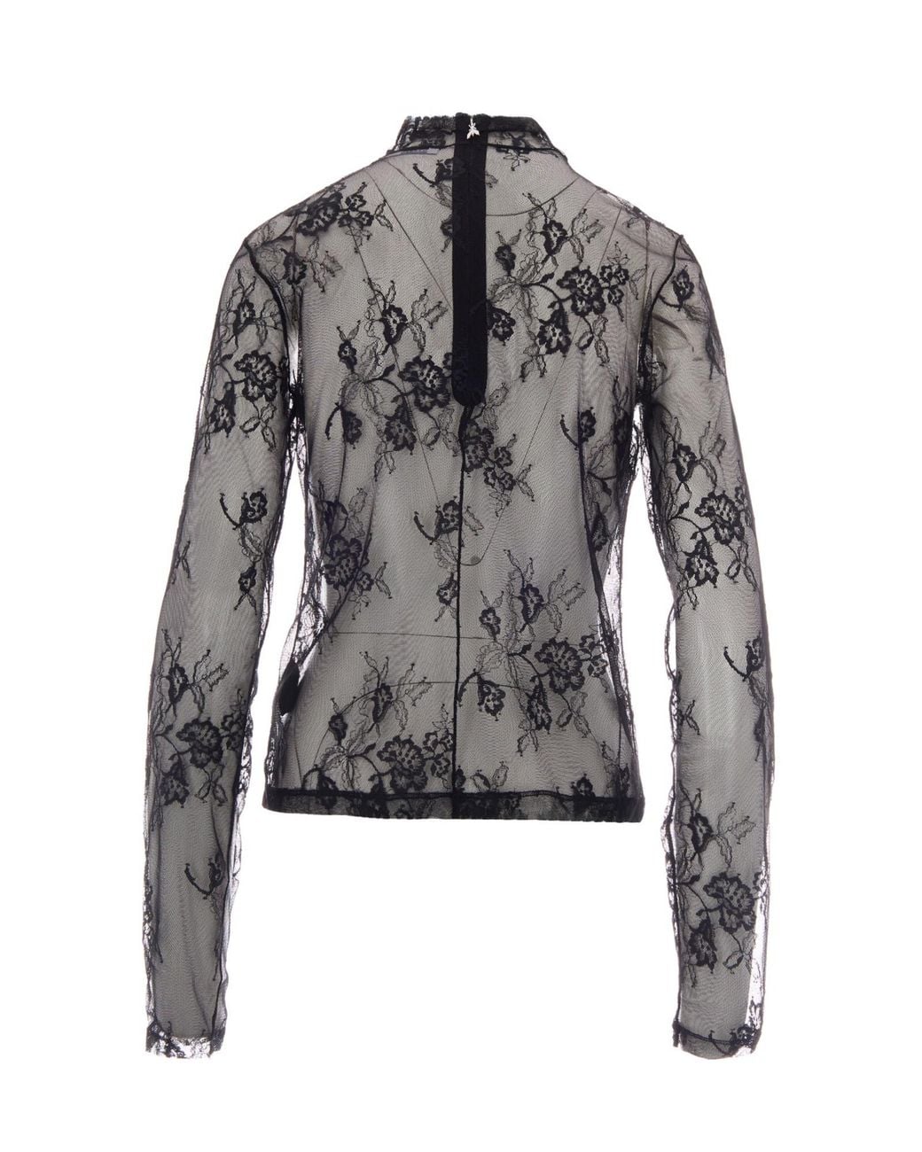 Patrizia Pepe Gray Lace-Overlay Floral Pattern Top