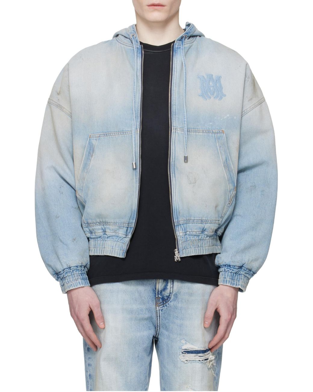 Amiri Blue Logo Patch Zip-Up Jacket for men