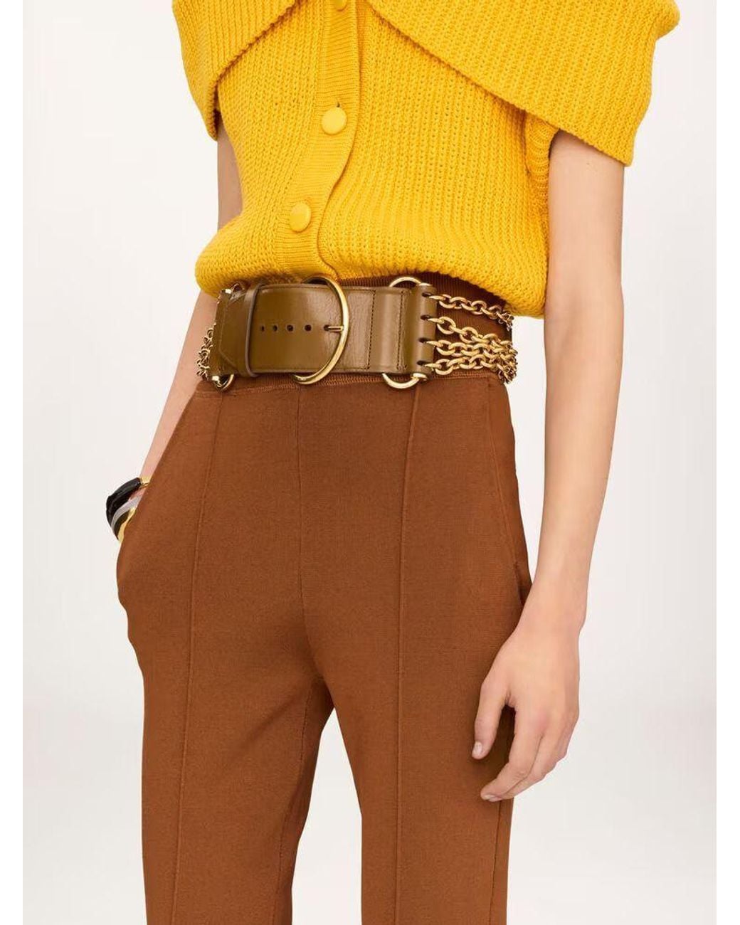 Chloé Brown Chloé Chain Detail Wide Belt