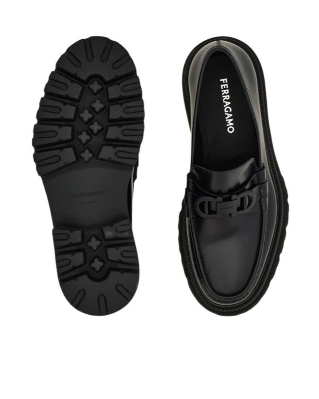 Ferragamo Black Gancini Decorative Moccasin Shoes for men
