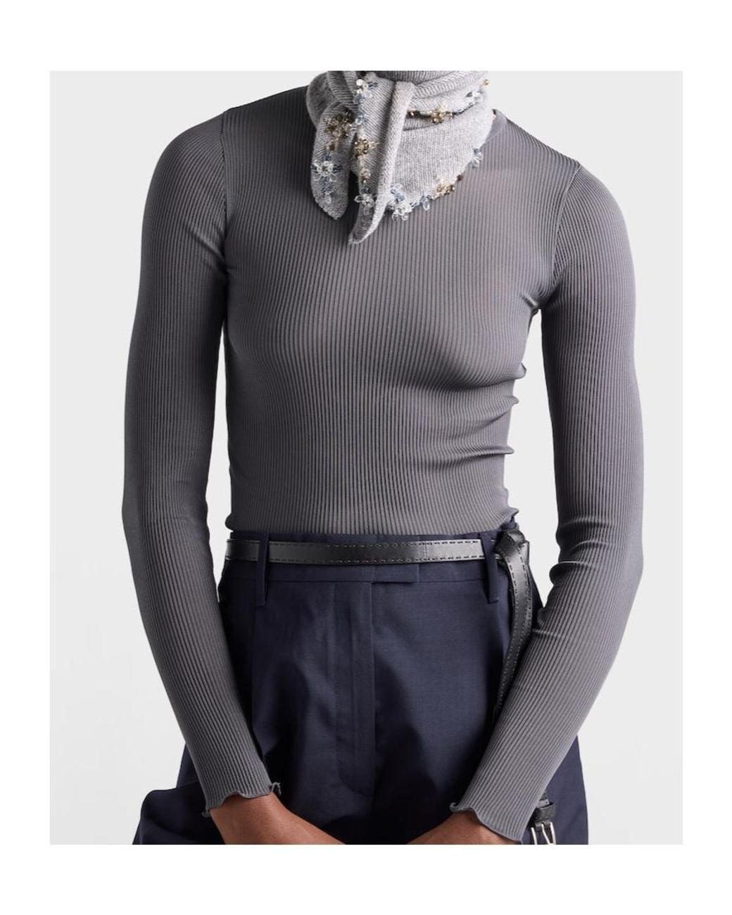 Prada Blue Ribbed Knit Top
