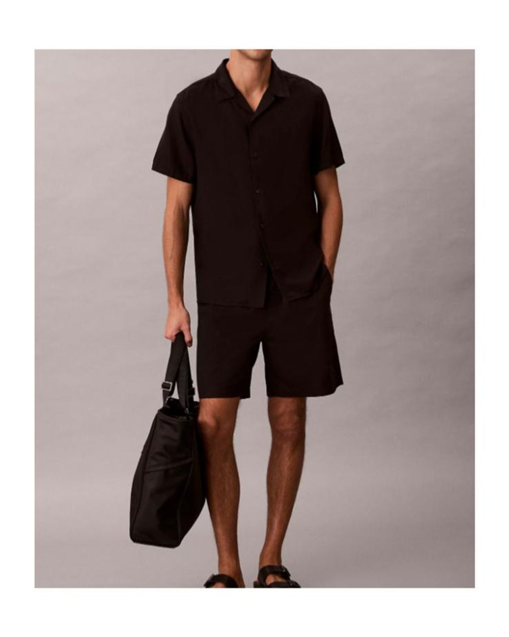 Calvin Klein Black Camp Collar Linen Shirt for men