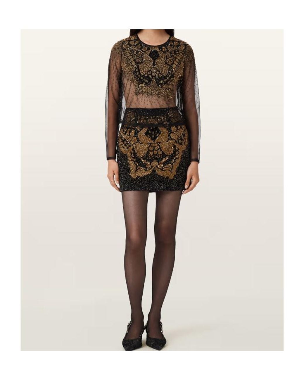 AllSaints Black Greta Butterfly Embellished Top