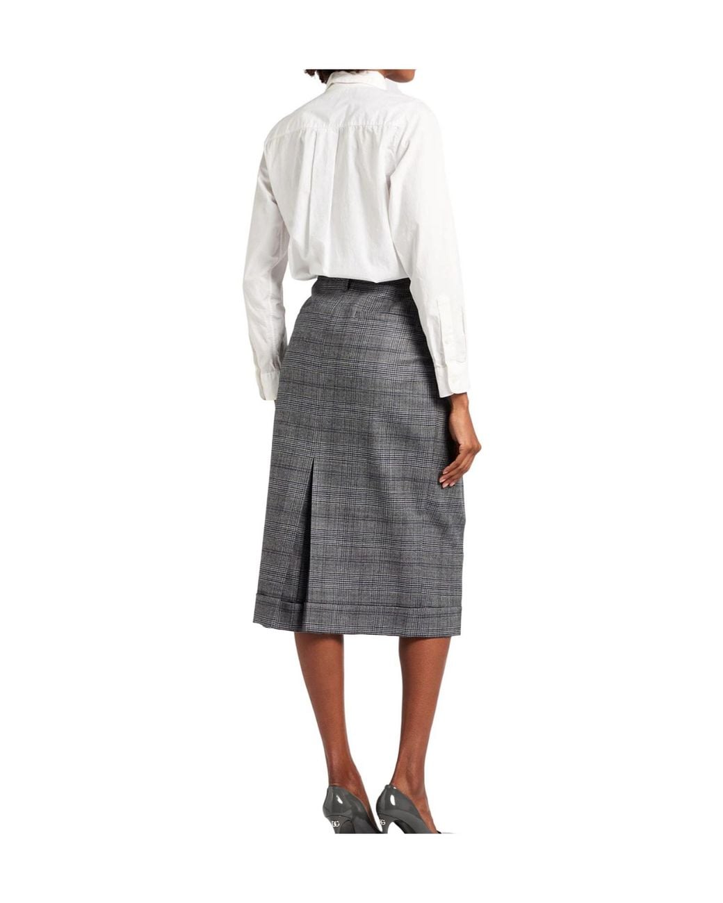Brunello Cucinelli Gray Plaid Flared Skirt