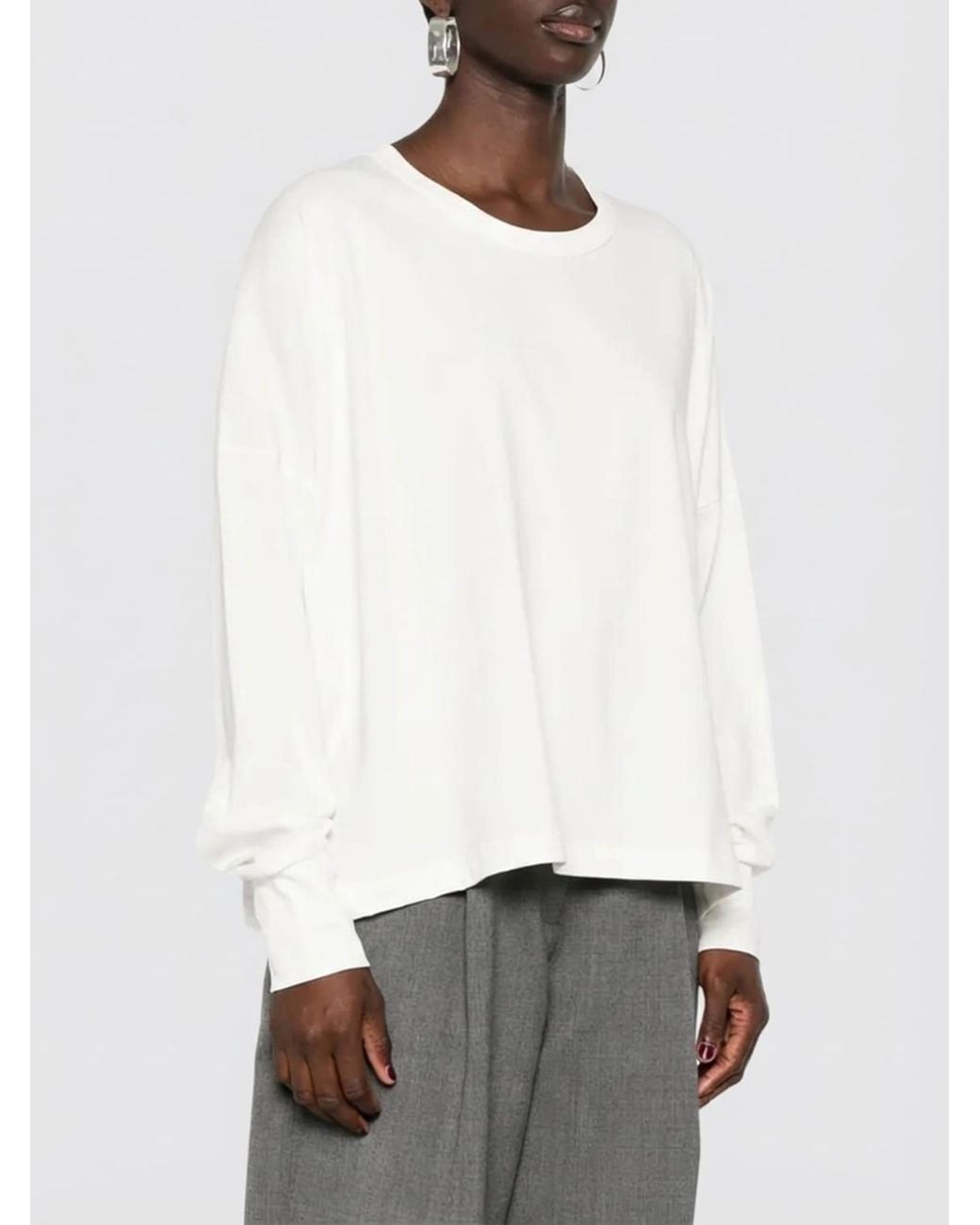 Studio Nicholson White Loop Long Sleeved Crewneck T-Shirt