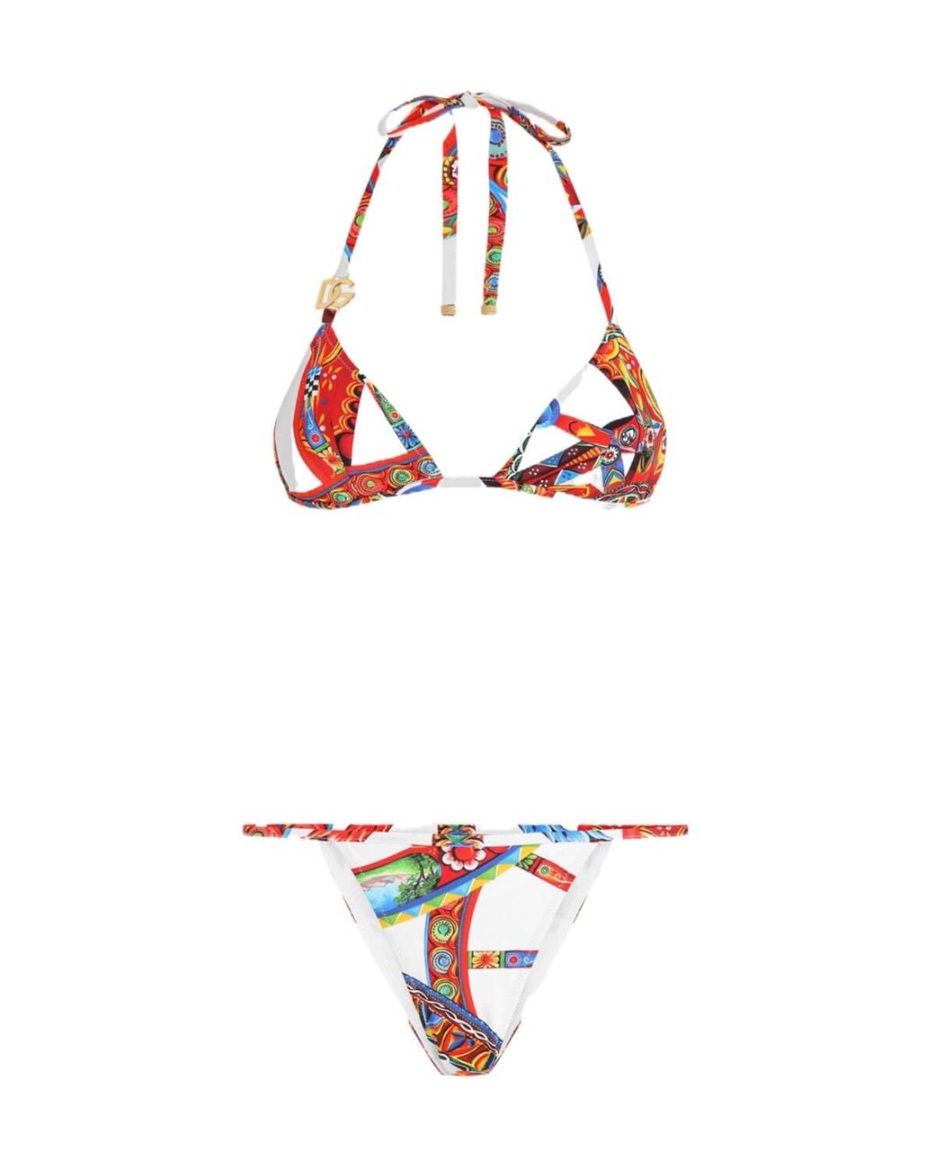 Dolce & Gabbana White Printed Triangle Bikini