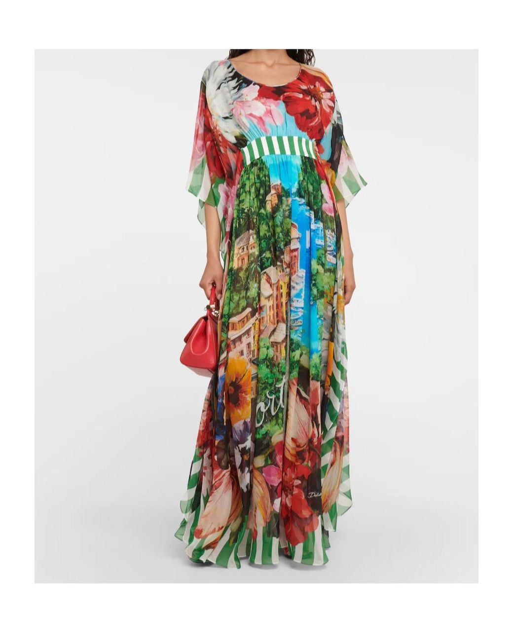Dolce & Gabbana White Portofino Printed Silk Chiffon Gown