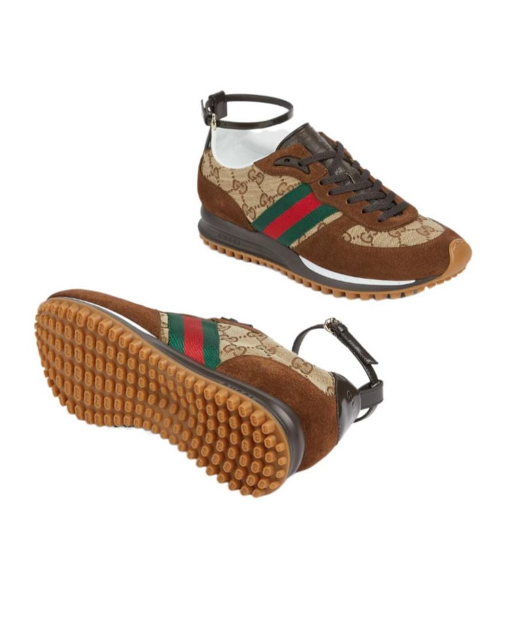 Gucci Brown Gg Supreme Web-Stripe Sneakers