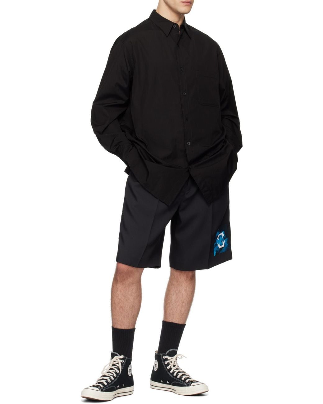 Undercover Gray Graphic Patch Bermuda Shorts for men