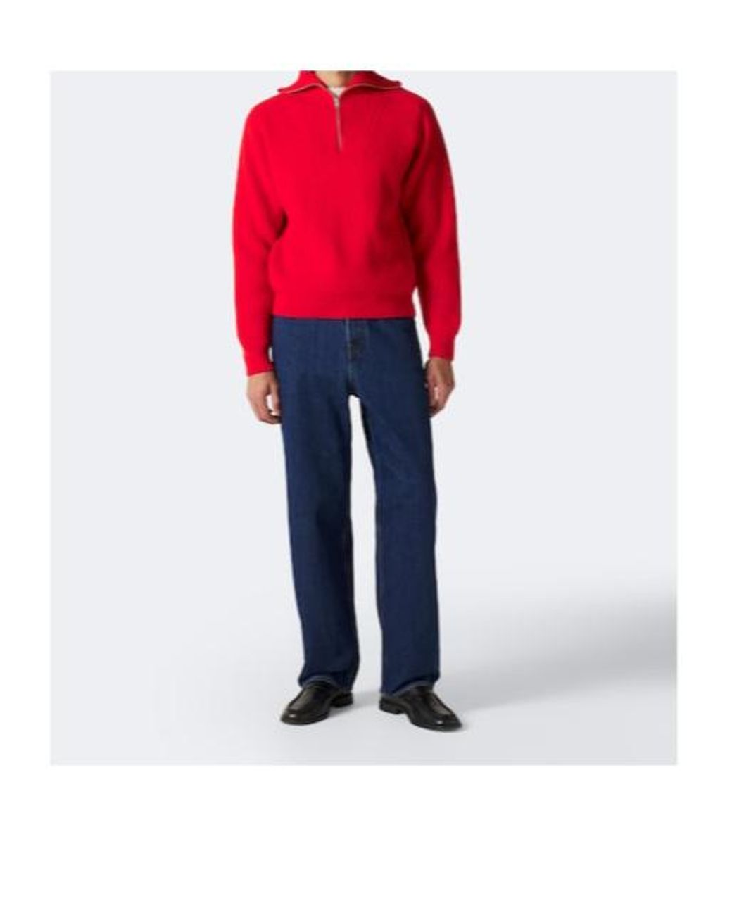 Jil Sander Red Wool Half-Zip Sweater for men