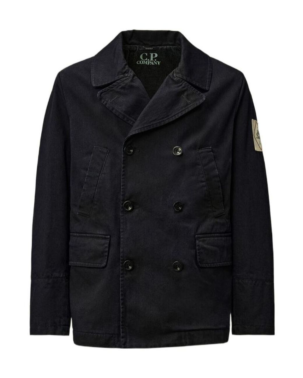 C.P. Company 3/4 Plated Denim Pea Coat in Black for Men | Lyst