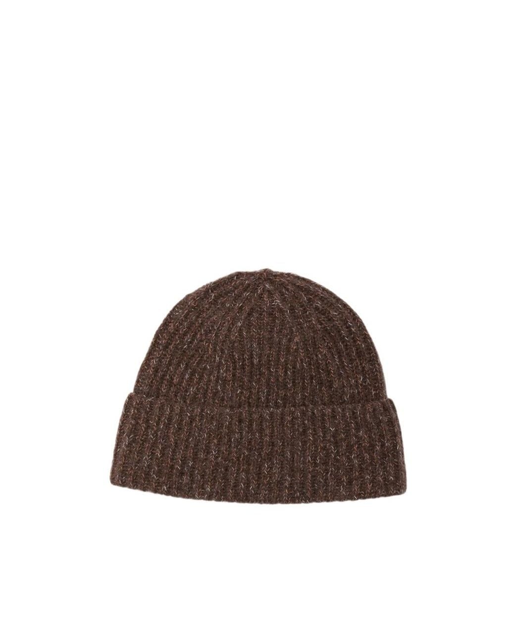 Lisa Yang Brown Ribbed-Knit Beanie Hat