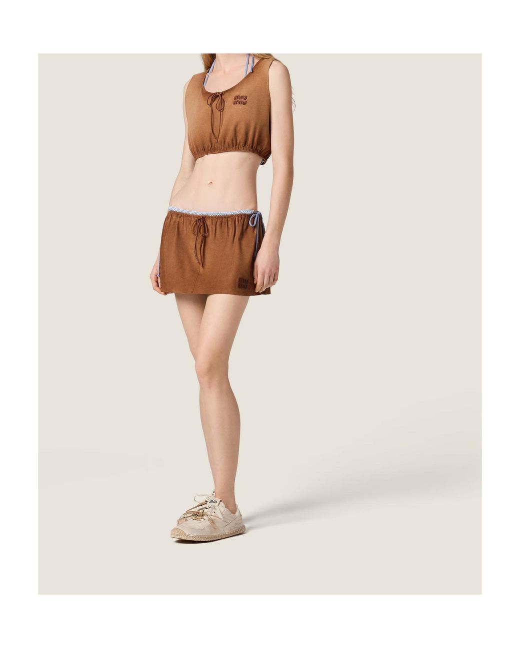Miu Miu Brown Waxed Suede Miniskirt