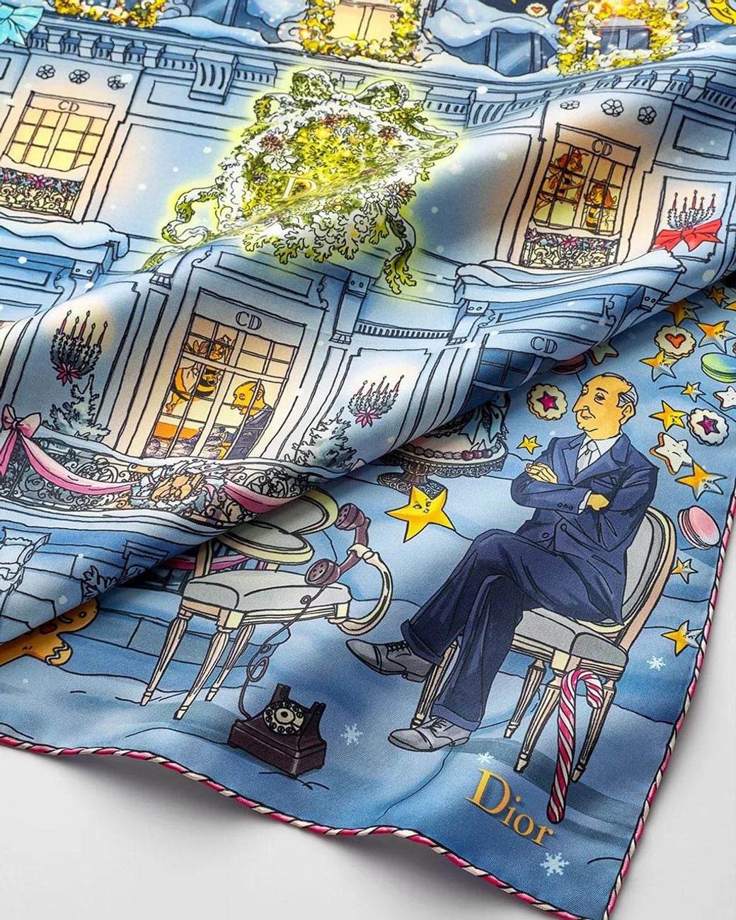 Dior Blue Noël À Montaigne 90 Square Scarf