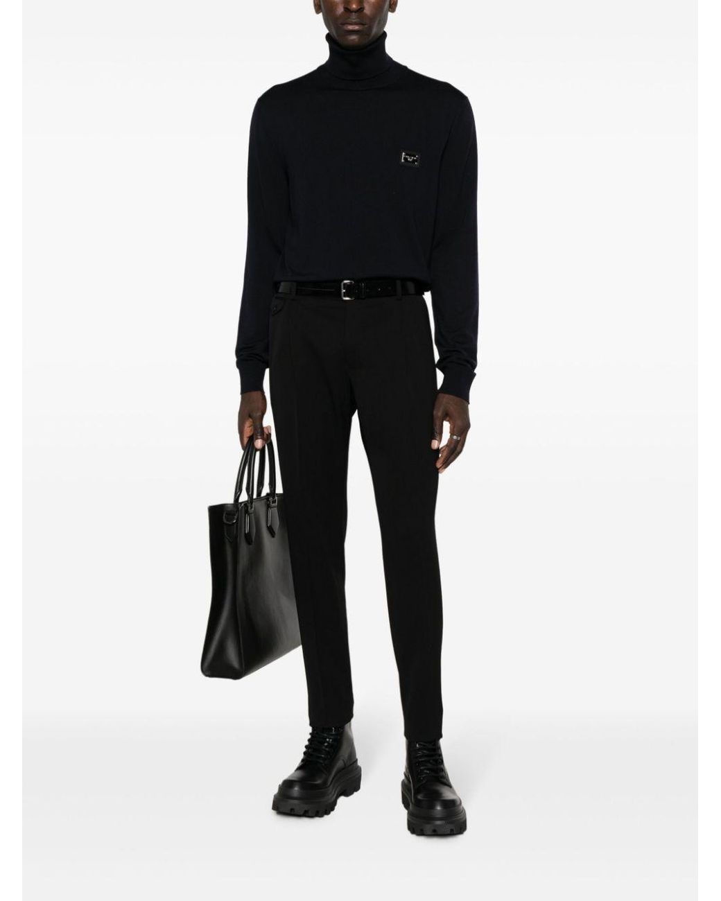 Dolce & Gabbana Blue Logo Engraved Roll-Neck Jumper for men