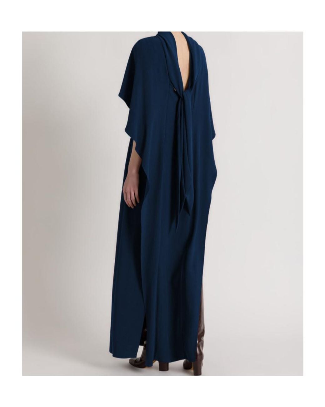 Alberta Ferretti Blue Long Dress With Cape Detail And Back Bow