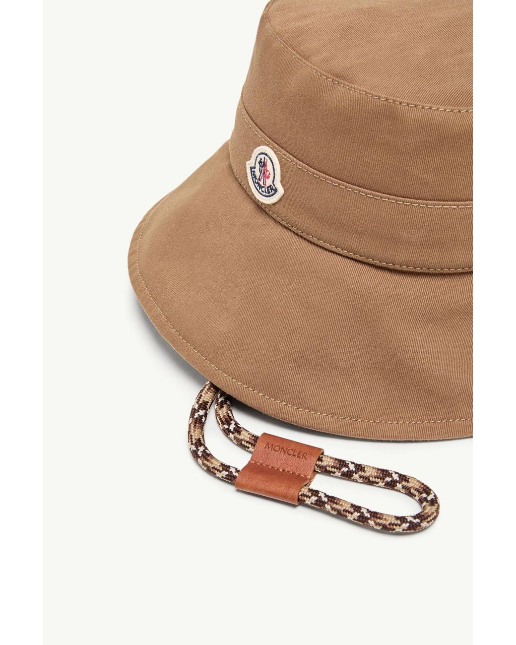 Moncler White Logo Patch Drawstring Bucket Hat