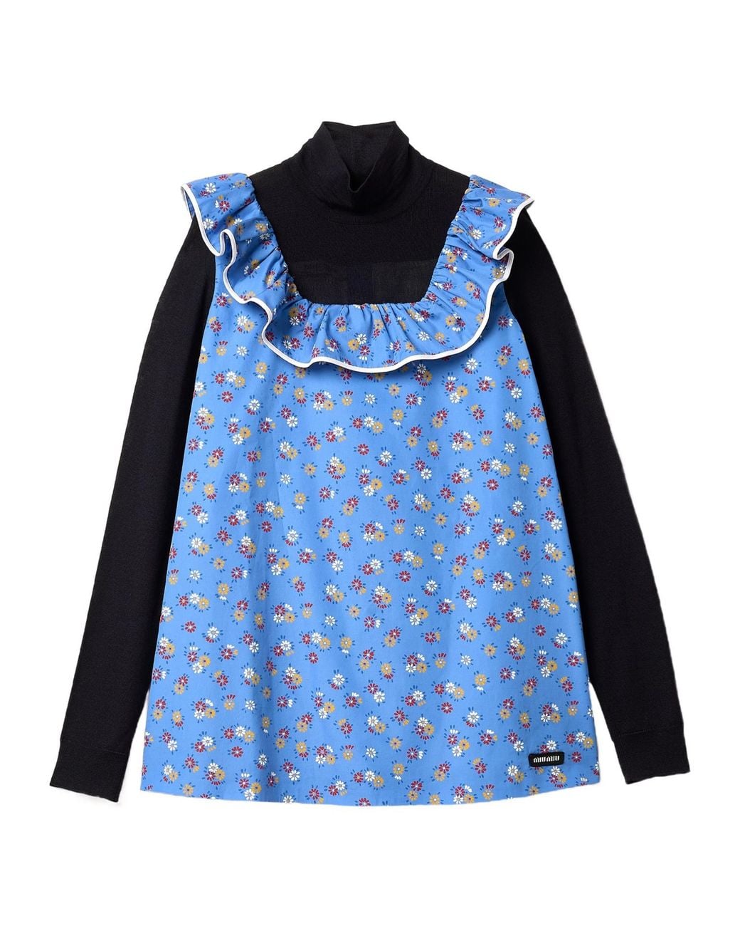 Miu Miu Blue Floral-Motif Popeline Top