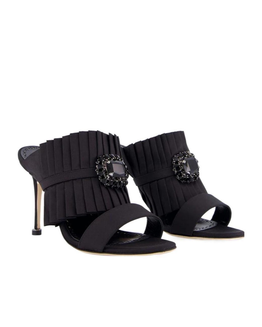 Manolo Blahnik Black Danteuil Pleated Detail Mules