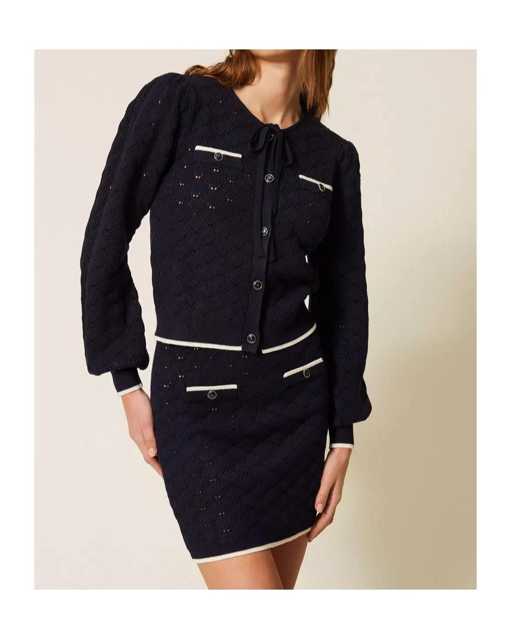 Twinset Blue Bow-Embellished Knitwear