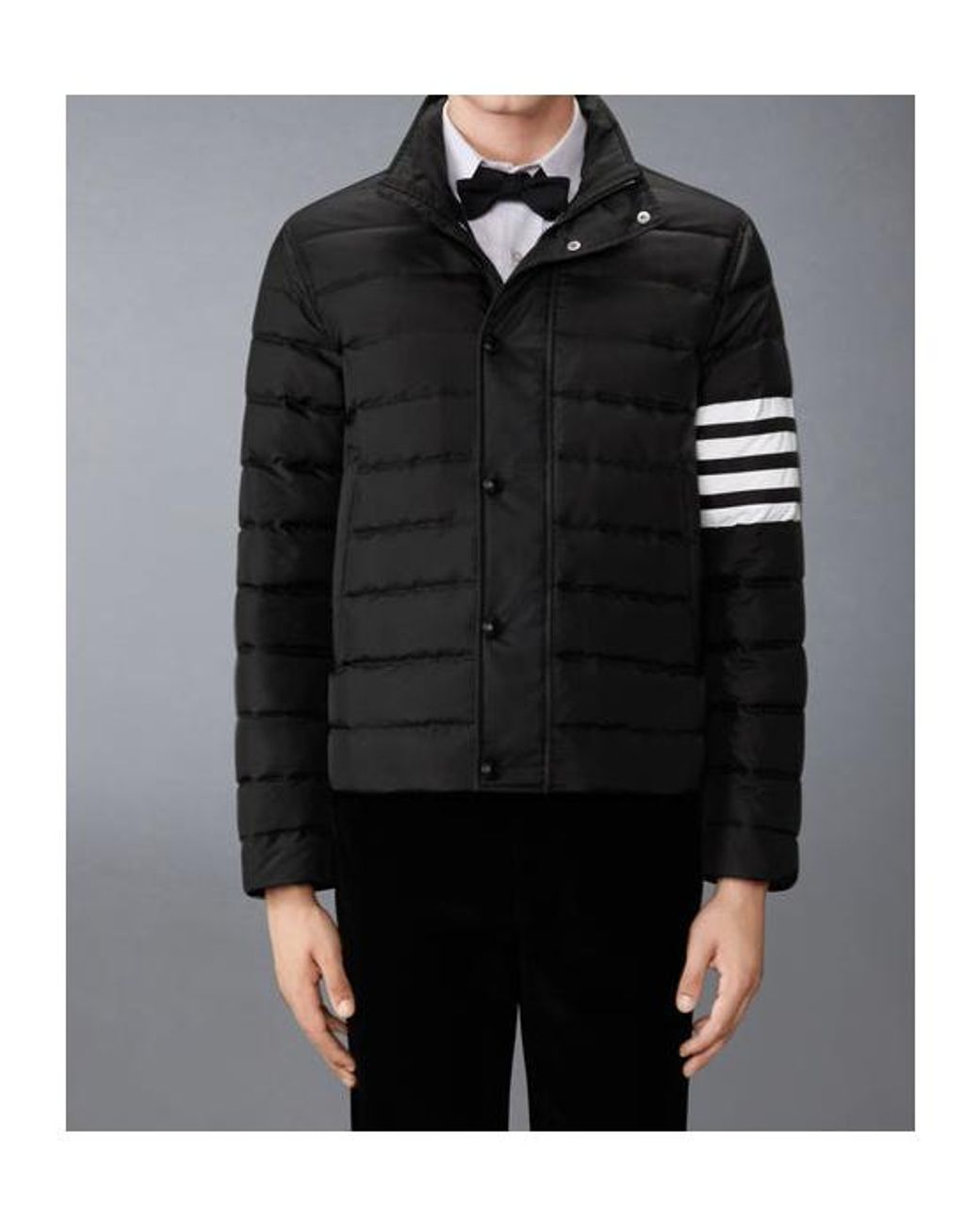 Thom Browne Black Shiny Ripstop Lightweight Down Filled-Bar Jacket for men