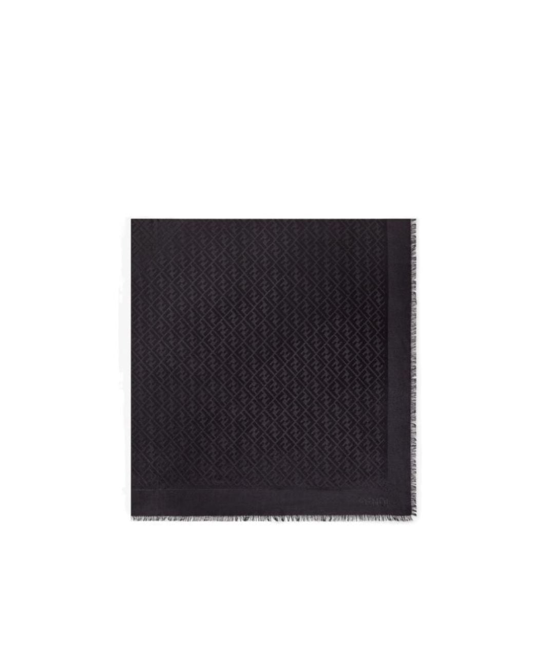 Fendi Black Ff Logo Printed Fringe Detailed Scarf