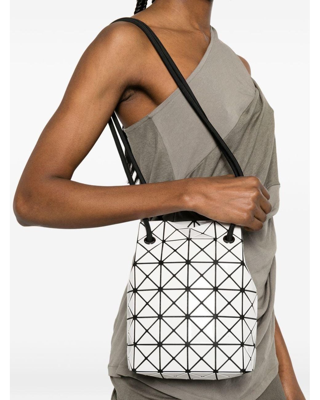 Issey Miyake White Prism Drawstring Shoulder Bag