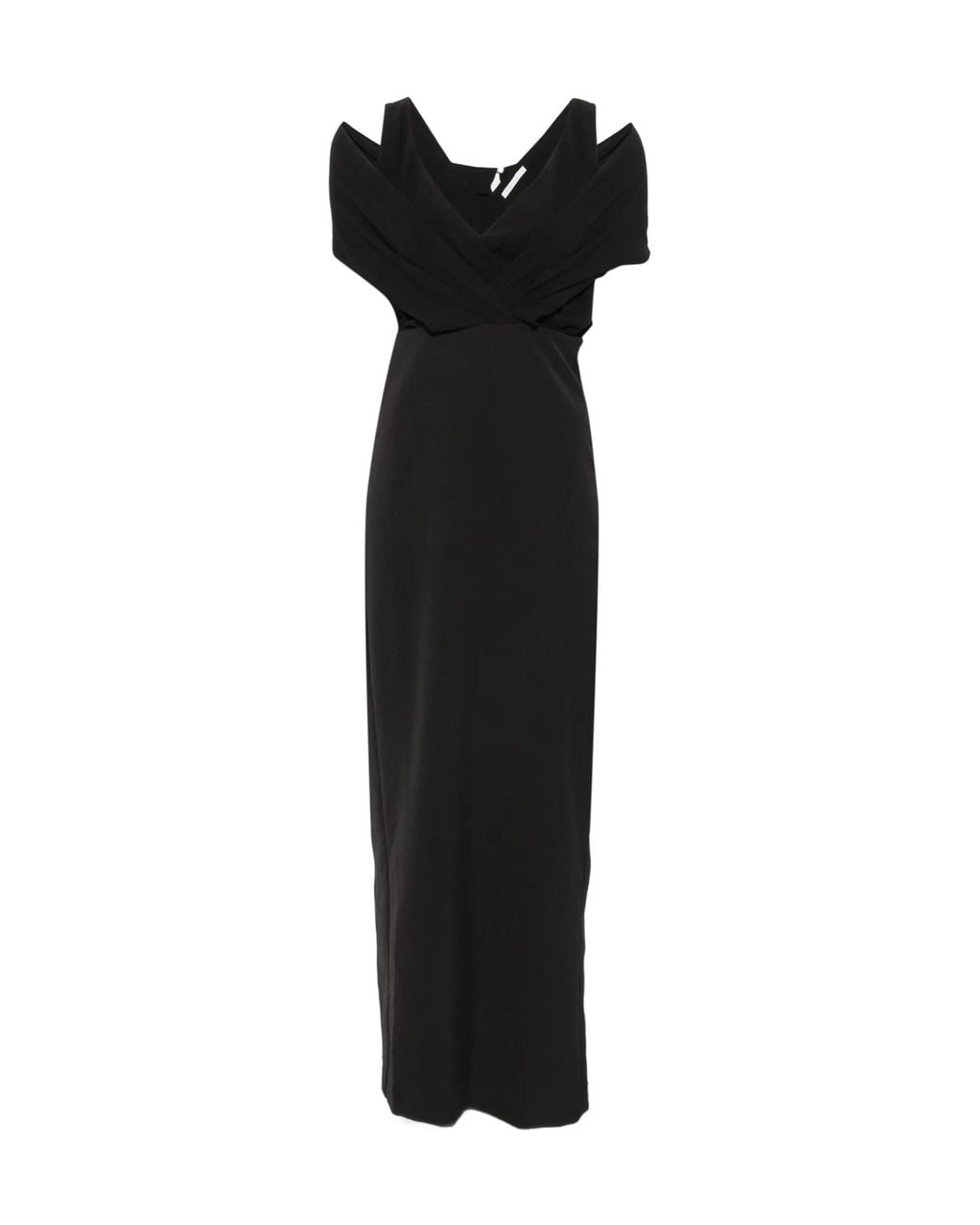 Patrizia Pepe Black Draped V-Neck Maxi Dress