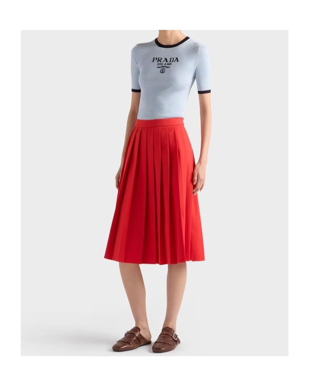 Prada Blue Striped Silk Crew-Neck Sweater