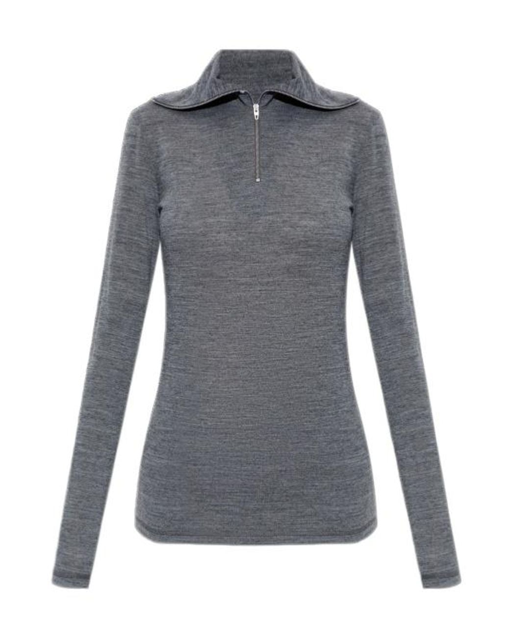 Jil Sander Gray Zip Stand-Collar Top