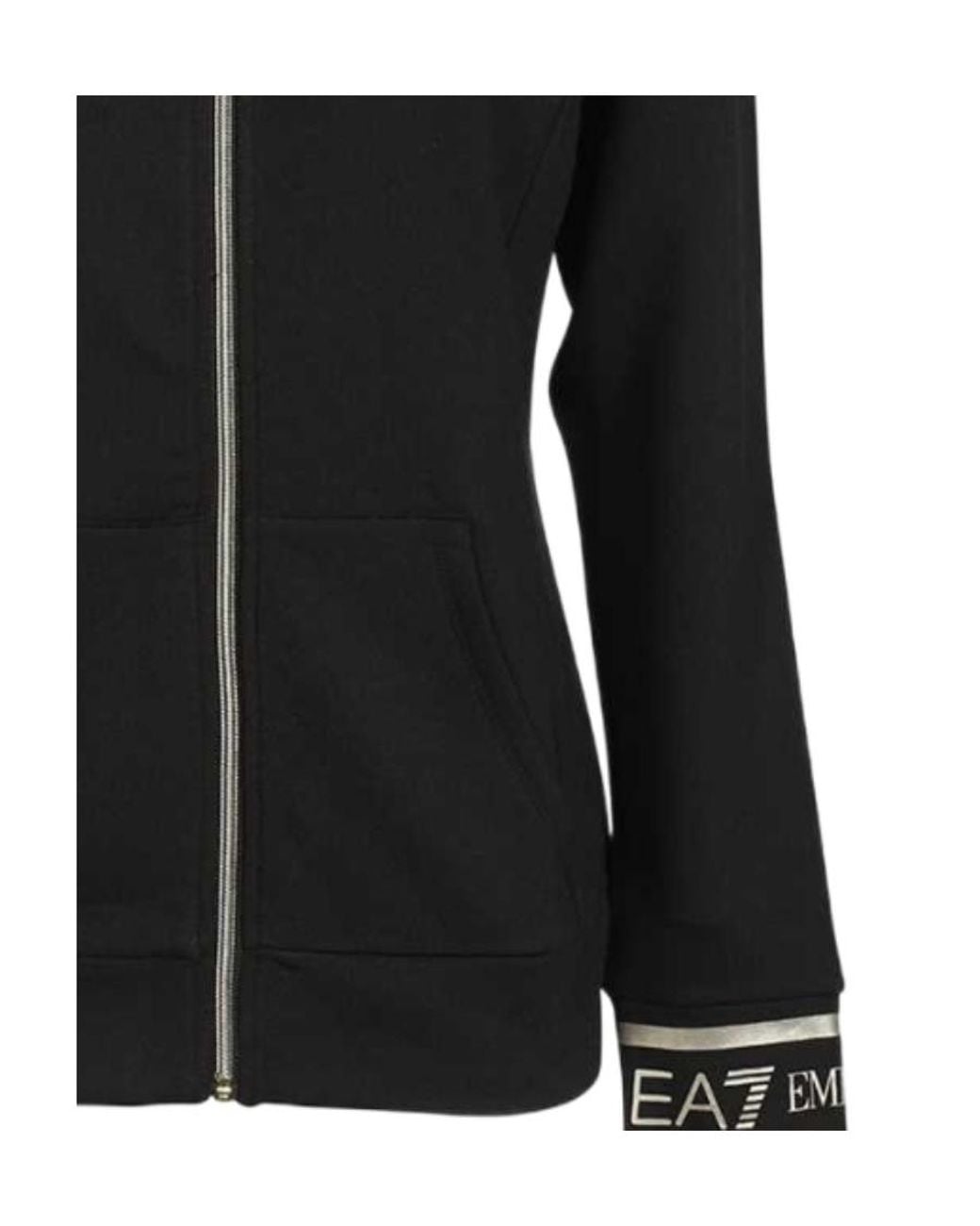 EA7 Black Hooded Zipper Casual Jacket