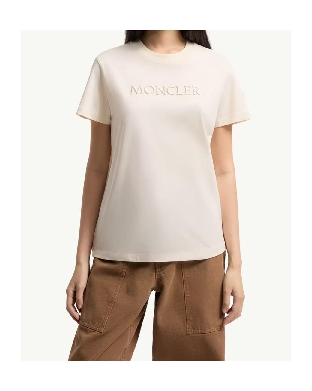 Moncler White Embroidered Tonal Logo T-Shirt