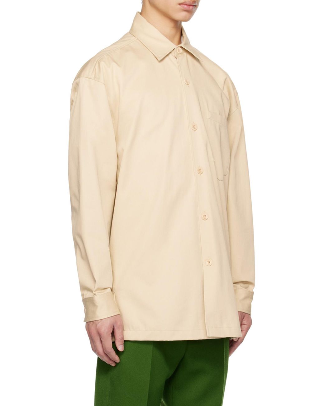 AMI Natural Logo-Printed Long-Sleeved Buttoned Shirt for men