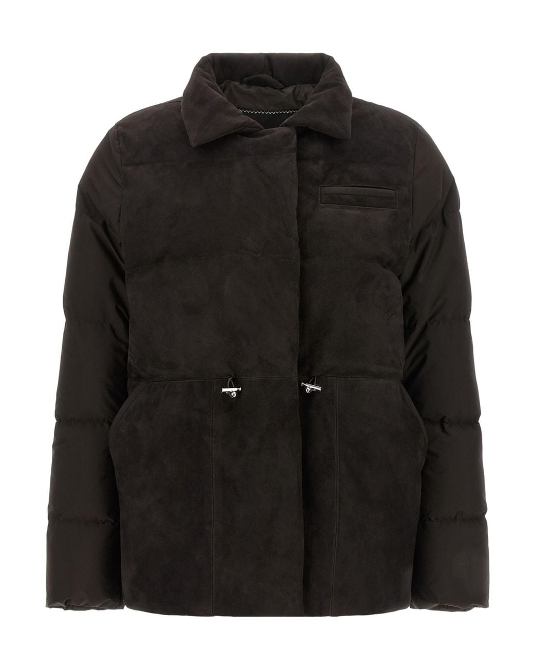 Kiton Black Brushed Panel Drawstring Down Jacket