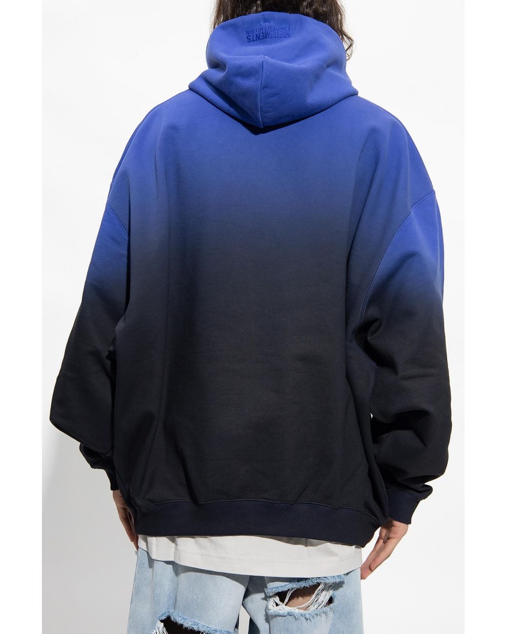 Vetements Blue Logo-Print Faded-Effect Hoodie for men