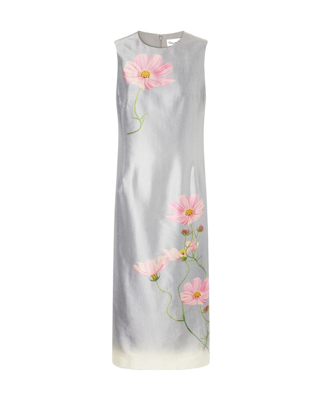 Oscar de la Renta White Floral-Print Satin Midi Dress