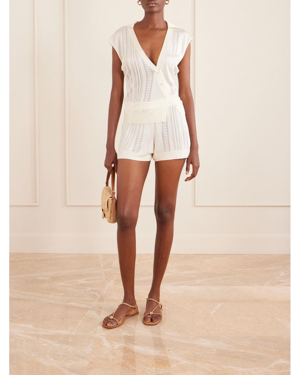 Donde Esteban White Guayabera Stretch-Knit Shorts