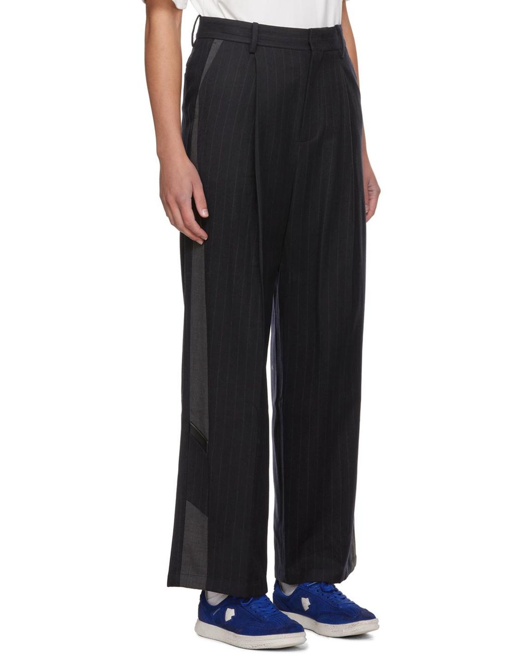 Adererror Black Striped Belt-Loop Casual Pants