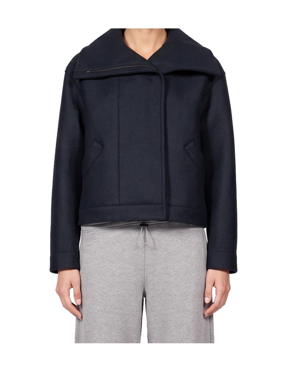 Harris Wharf London Blue Asymmetric Collar Cropped Jacket