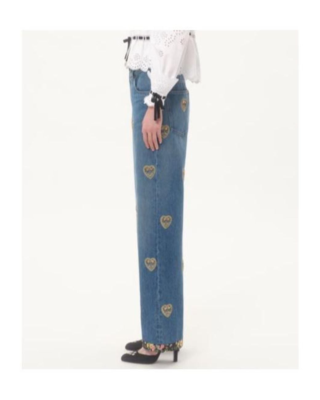 Valentino Blue Heart Embellished Wide Leg Jeans