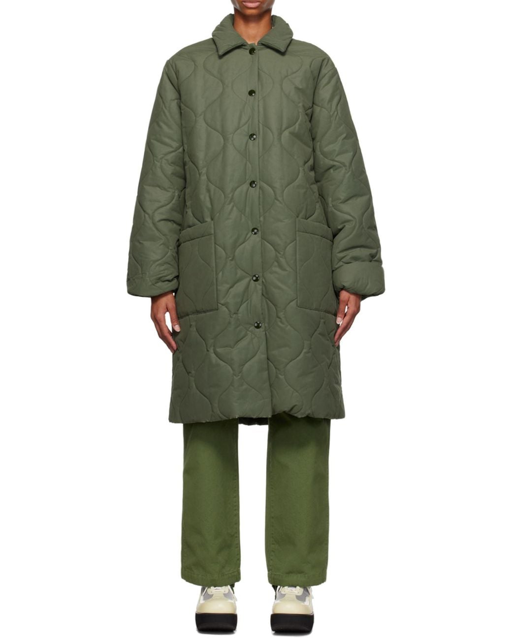 A.P.C. Green Sarah Quilted Buttoned Coat