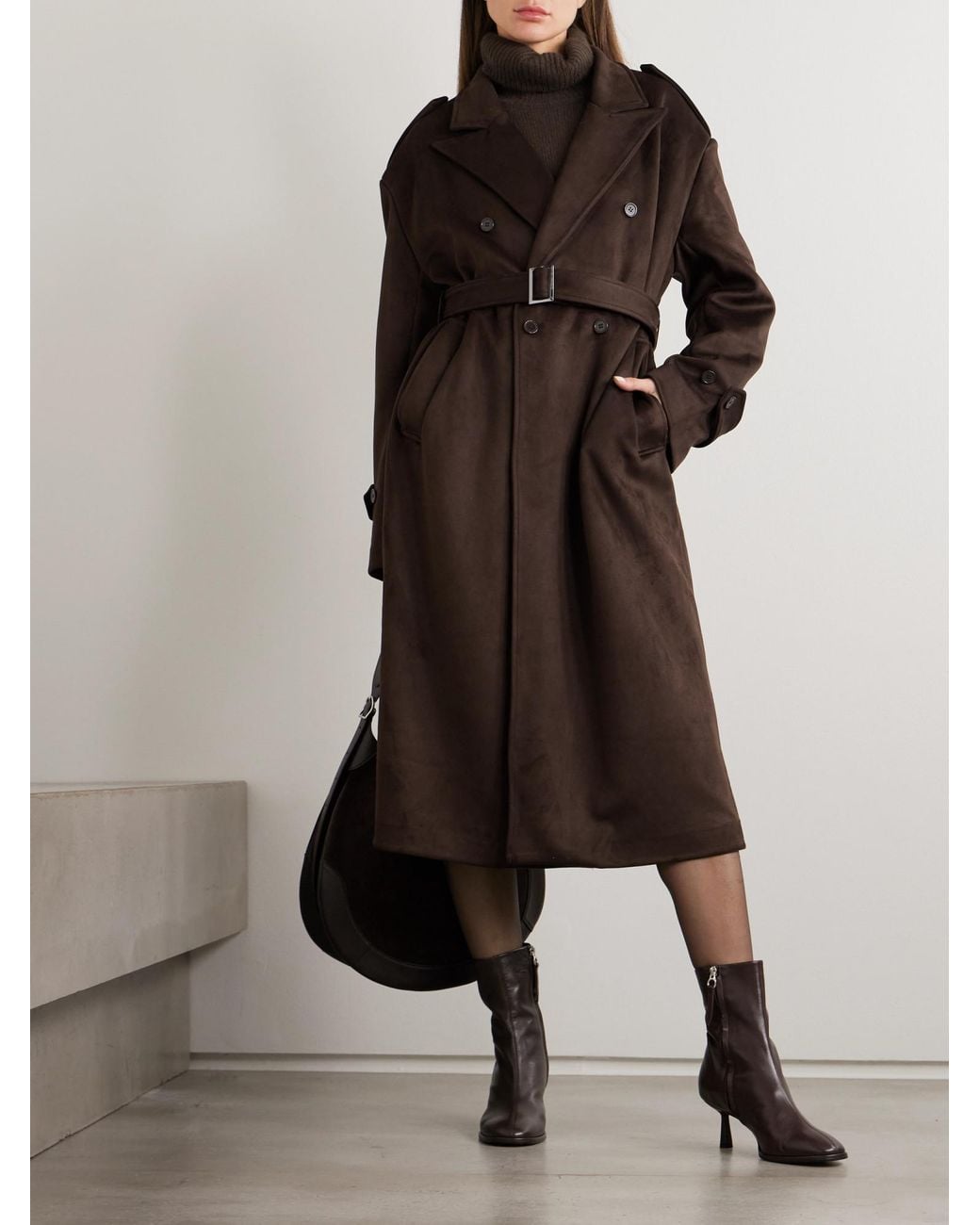 Frankie Shop Brown Belted Double-Breasted Coat