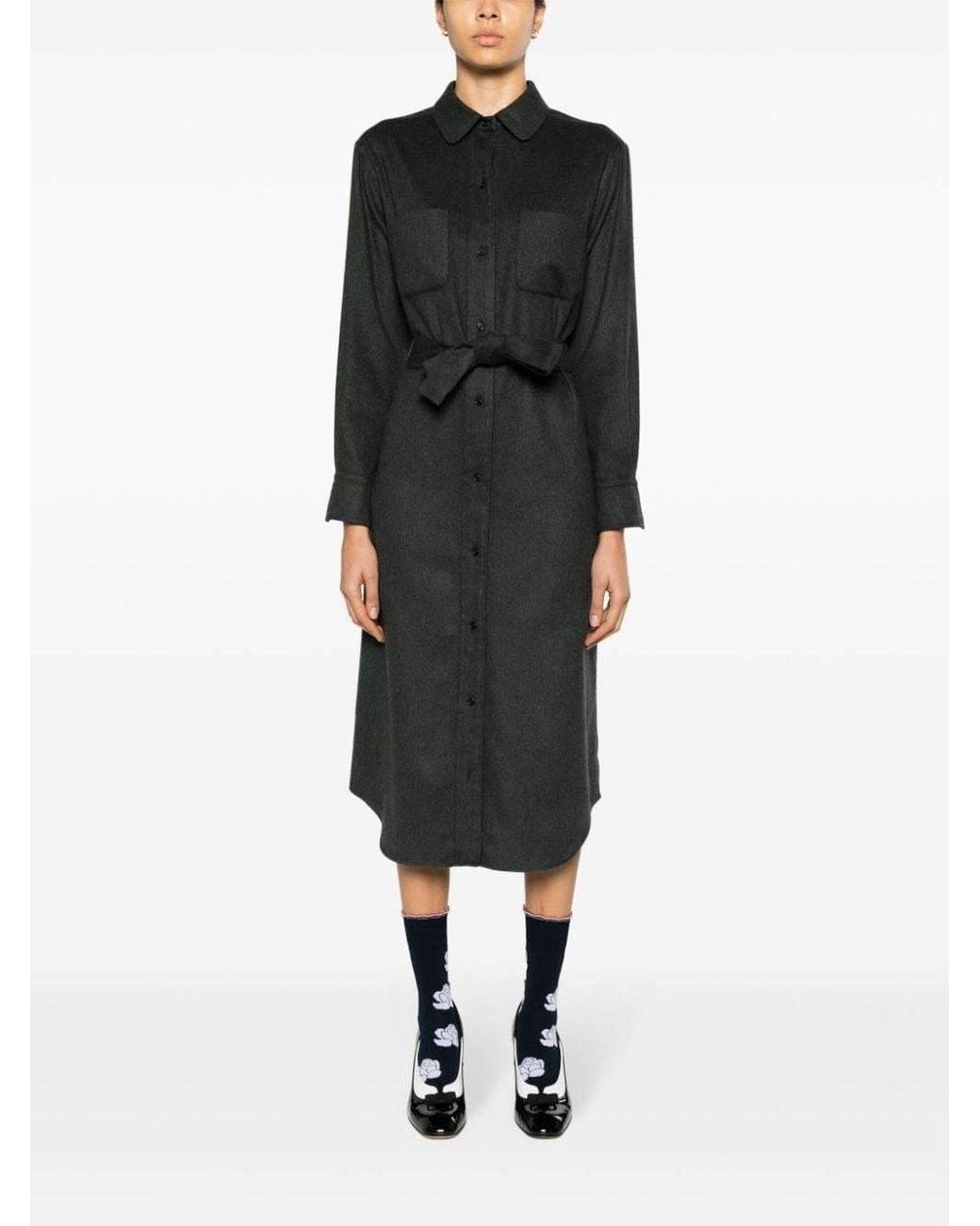 Thom Browne Black Belted Midi Shirt Dress