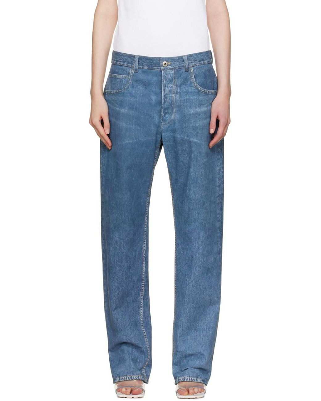 Bottega Veneta Blue Straight-Leg Leather Jeans