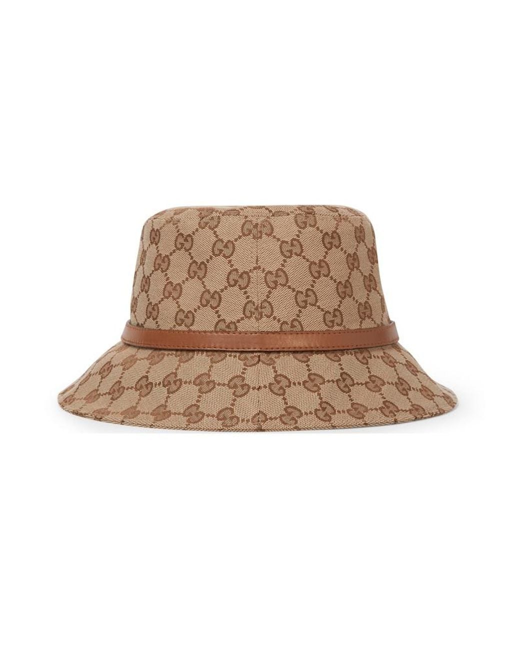Gucci Brown Logo Plaque Monogrammed Bucket Hat