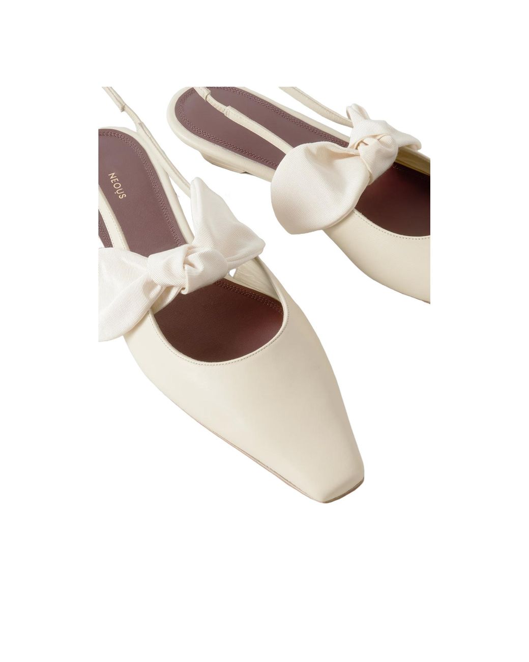Neous White Uba Bow-Embellished Faille And Leather Slingback Flats
