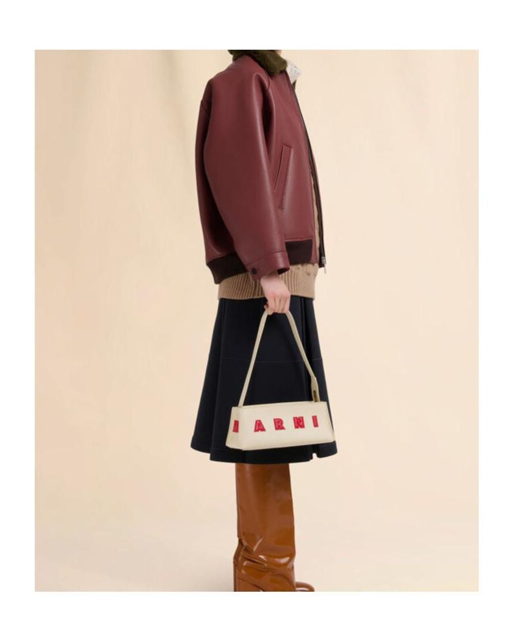 Marni White Logo Detailed Zipped Shoulder Bag