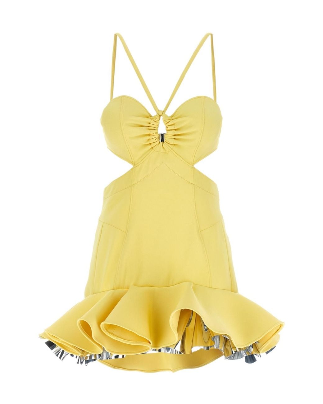 Rabanne Yellow Cut-Out Flounce Mini Dress